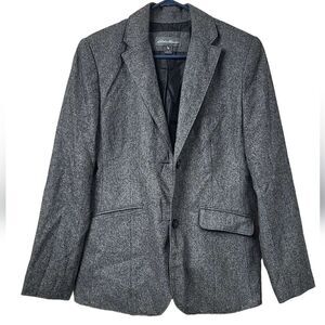 Eddie Bauer • Gray Wool Tweed Blazer Notch Collar Suit Jacket Women's Size 8